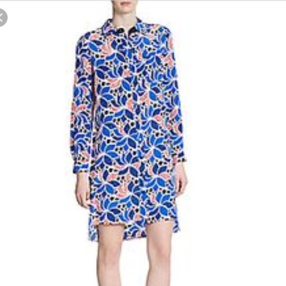 Diane Von Furstenberg Dresses & Skirts - DVF Freya 100% Silk Blue & Red Shirt Dress